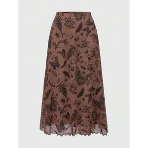 Women's Dark Gothic Bat, Skull, Moon, Pumpkin Print A-Line Mini Skirt