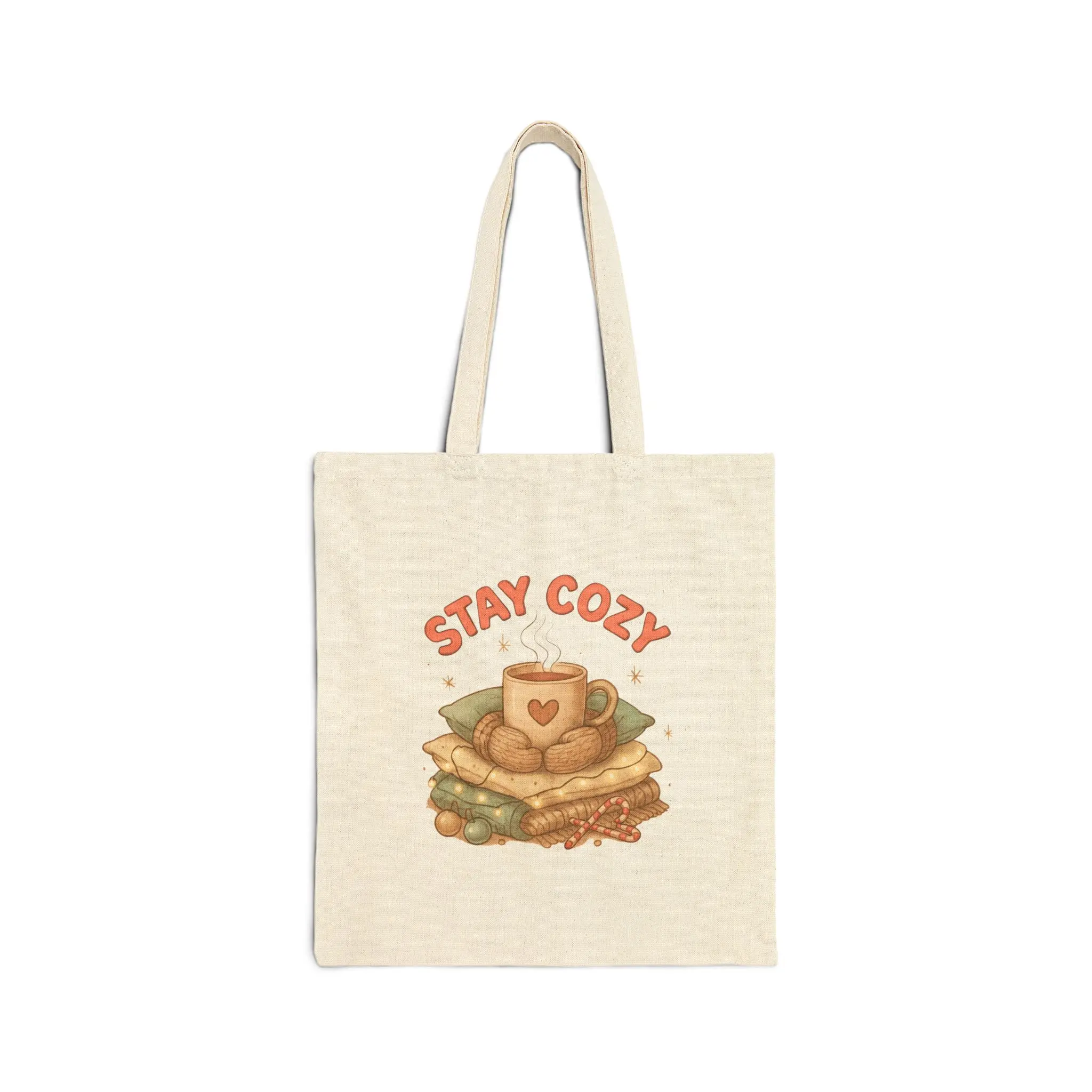 Stay Cozy mug and blanket illustration Tote Bag | Cotton Canvas Tote