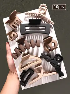 10pcs autumn and winter milk tea color retro ladies hairstyle accessories hairpin, Hair claw, solid color matte multi-functional ladies hair clip, suitable for daily leisure all kinds of scenes, back of the head coil hair ball head hair clip