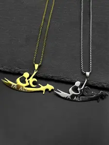 YA ALI Islamic Imam Ali Zulfiqar Sword Pendant Necklace for Women Men Faith Necklace Stainless Steel Gold Color Quran Amulet Chain Fashionable Jewelry Design Exquisite Jewelry Gift Jewelry Accessories