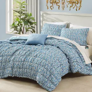 Comforter Set - 7 count Blue Classic Puff Floral Bedding Sets for  Seasons, Shabby Chic Farmhouse Bed in a Bag  with Wildflowers  Comforter, Sheets, Pillowcases & Shams