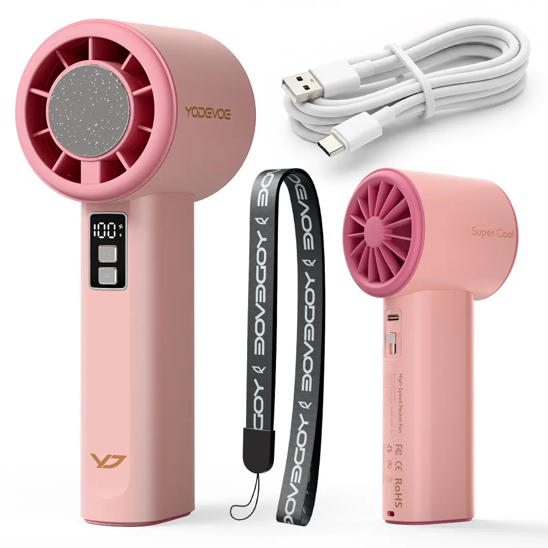 Yodevoe 3-in-1 Type Lightweight Plastic Cell Fan - USB Port Powered, Foldable Mini, 100 Levels Wind Speed, Icing Mode, Pocket Size, Neck/Desktop/Handheld Design for Travel, Summer Use