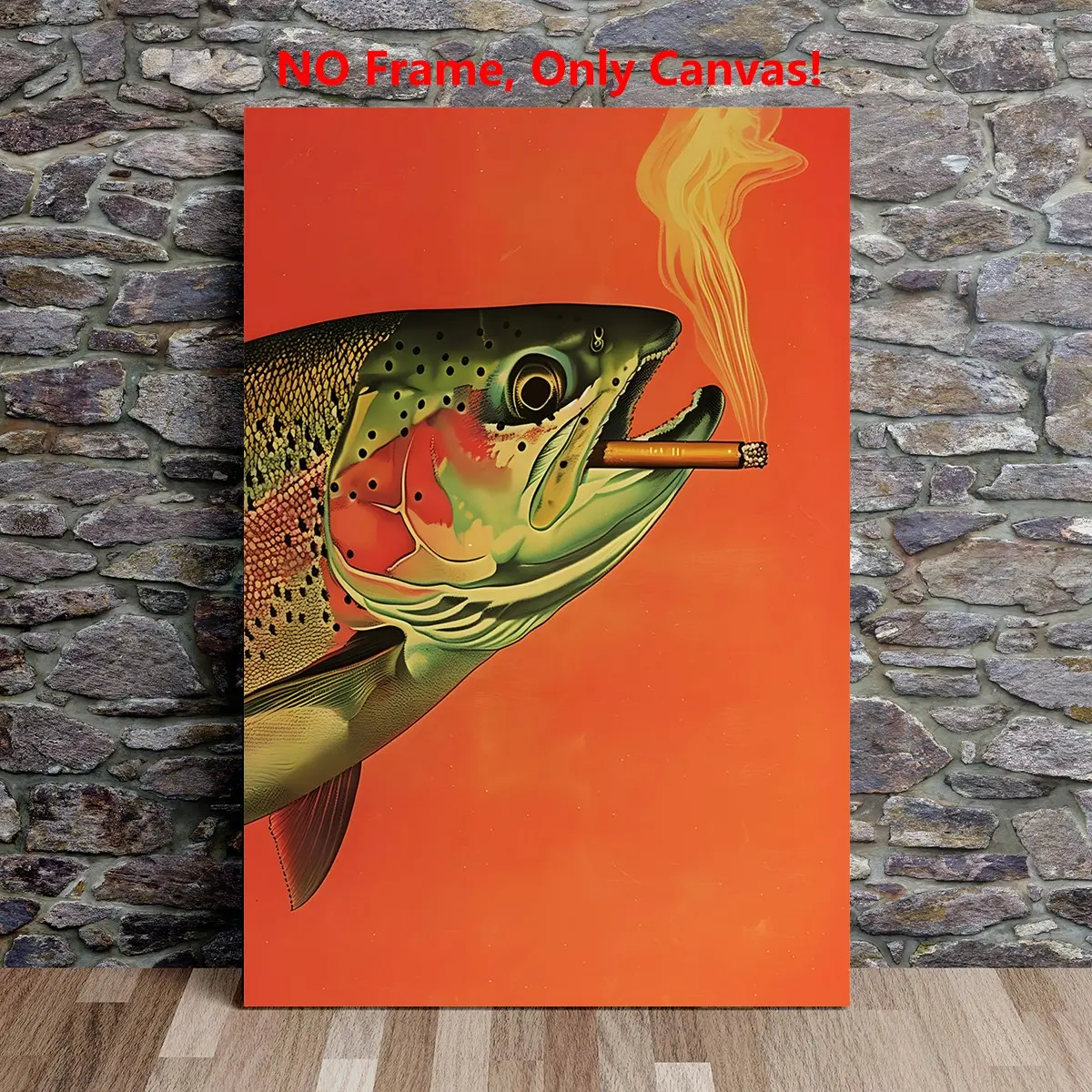 1pc Trout Smoking a Cigarette Vintage Artistic Poster, Funny Retro Whimsical Fish Print Cool Wall Art Canvas Painting, Outdoor Sports Fisherman Illustration Wall Picture, Home Decor, Gift for Dad, Unframed