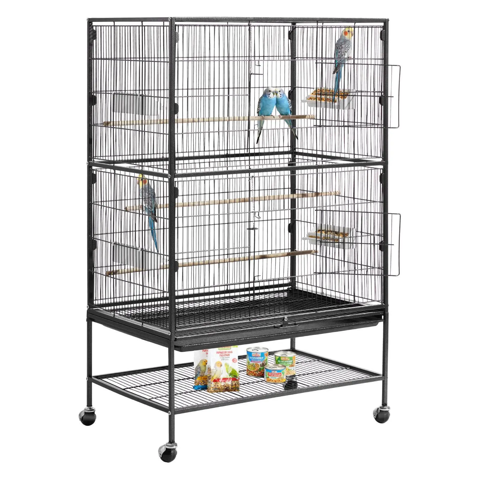 【SummerFinds】VEVOR Bird Cage, 31.5 x 20.5 x 52 inch, Flat Top, Wrought Iron Bird Flight Cage with Perches, Slide-Out Tray and Plastic Feeders, Casters, for Parrot, Blue Tit, Cockatiel, Canary, and Monk Parakeet