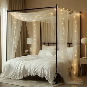 Bed Canopy for Girls with Lights 30 * 228in King Canopy Bed Curtains for Queen & Full Bed White Tulle Canopy Bed Scarf,Sheer Bed Drapes,Twin King Canopy Bed Home Decor (White)