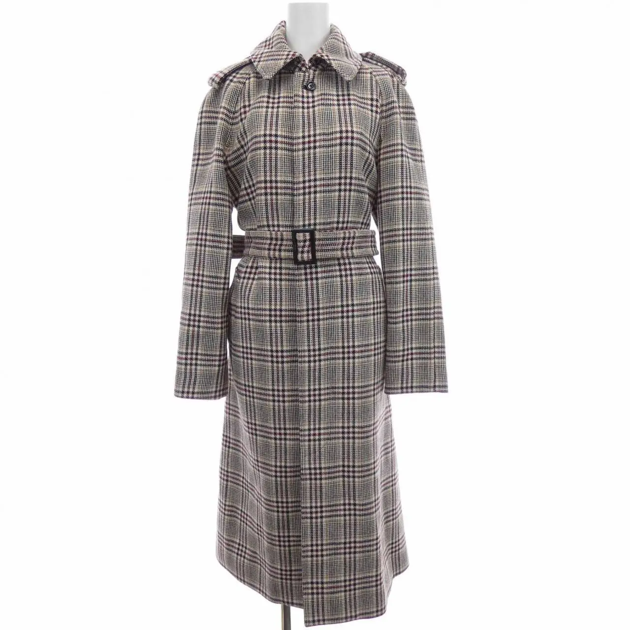 Pre-owned Celine Wool Small Leather Goods Prince of Wales Coat