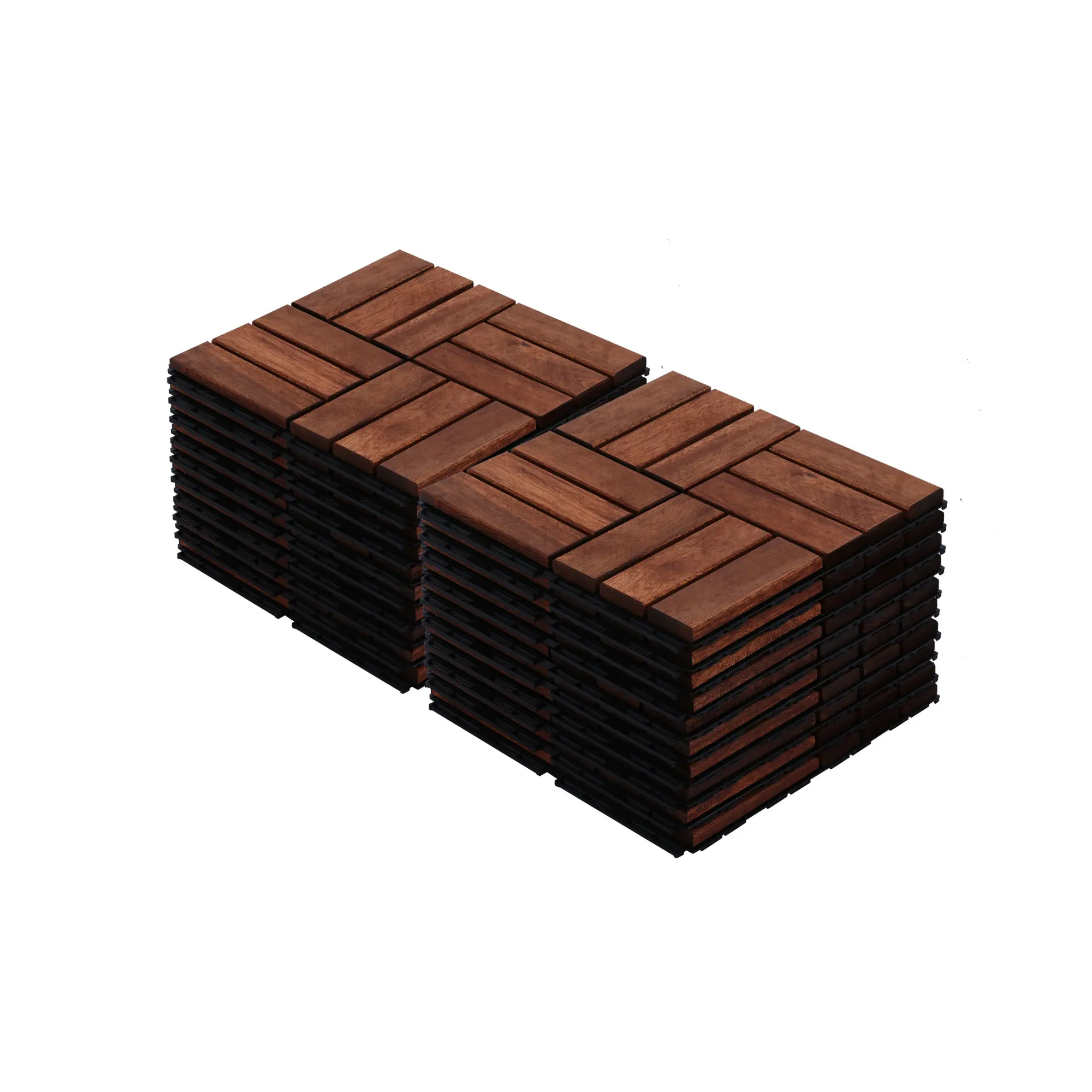Acacia Wood Interlocking Deck Tiles Checker Pattern, 20 PCS 12" x 12" Square Acacia Hardwood Outdoor Flooring for Patio, Bancony, Pool Side