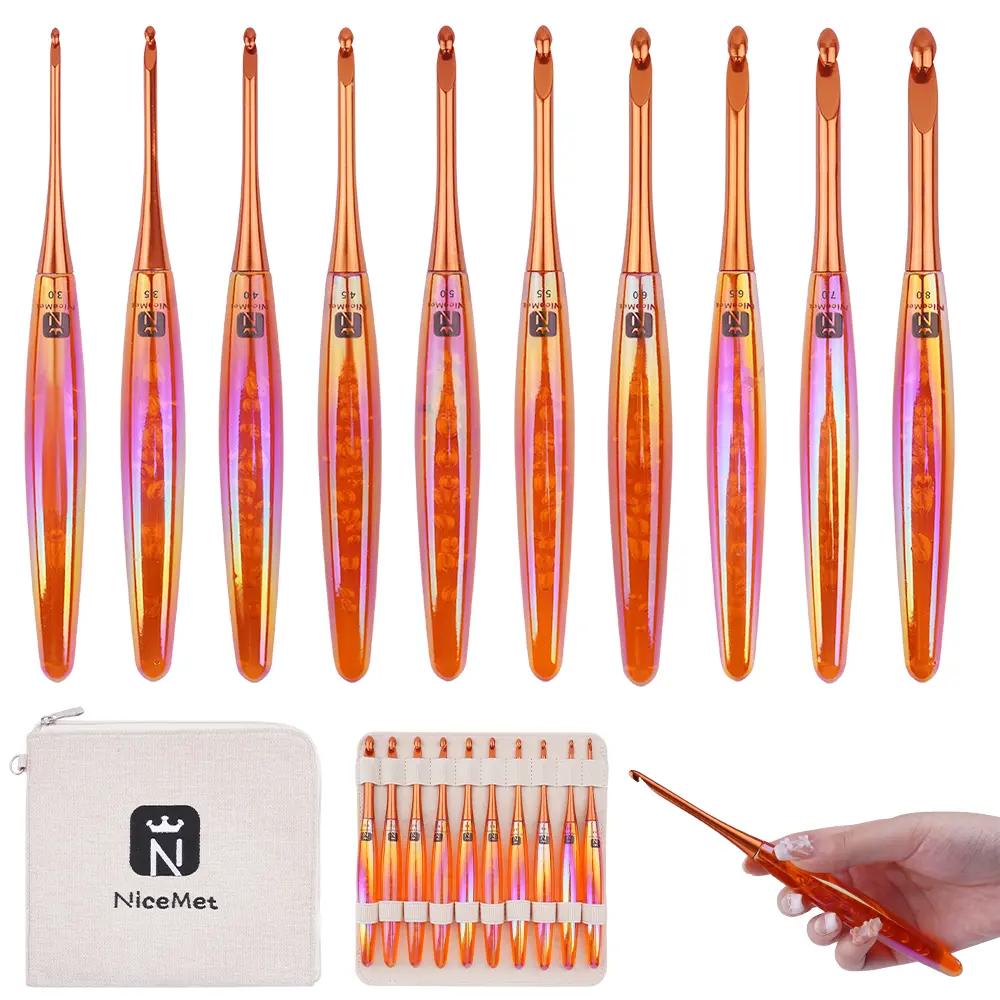 Ergonomic Crochet Hooks Set - 10 Sizes (3mm-8mm) Resin Comfort Grip Handles, Aluminum Hook Tips, Smooth Lightweight Needles for Beginners, Ideal Christmas/Birthday/Holiday Thoughtful Gift for Linen Fabric Craft Enthusiasts