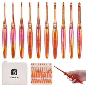 Ergonomic Crochet Hooks Set, 10 Sizes (3mm-8mm), Resin Comfort Grip Handles with Aluminum Hook Tips, Smooth Lightweight Crochet Needles for Beginners & Advanced Crafters