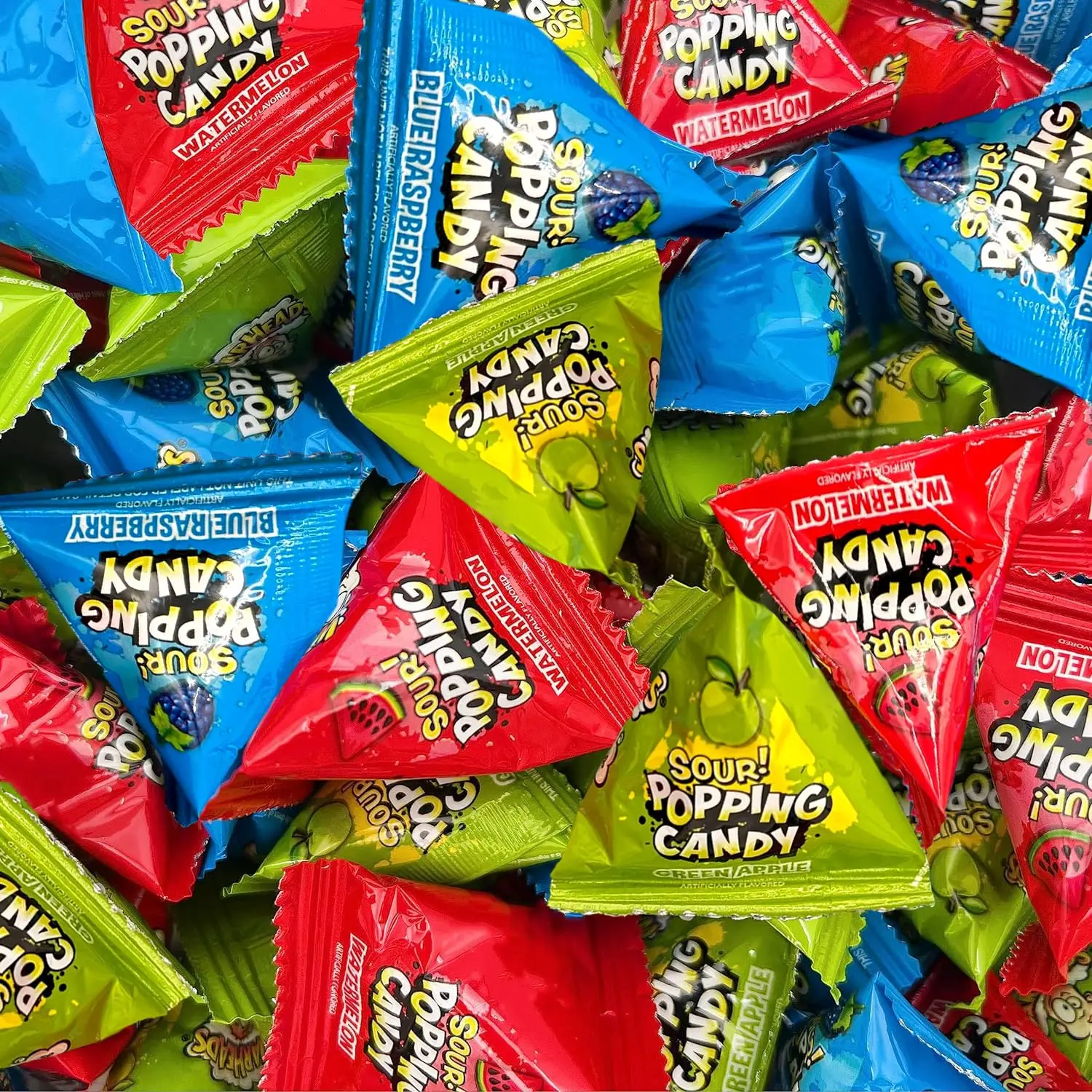 Sour Popping Rocks, Popping Candy Individually Wrapped - 40 Mini Packs | Green Apple, Blue Raspberry, Watermeon, Sour Candy