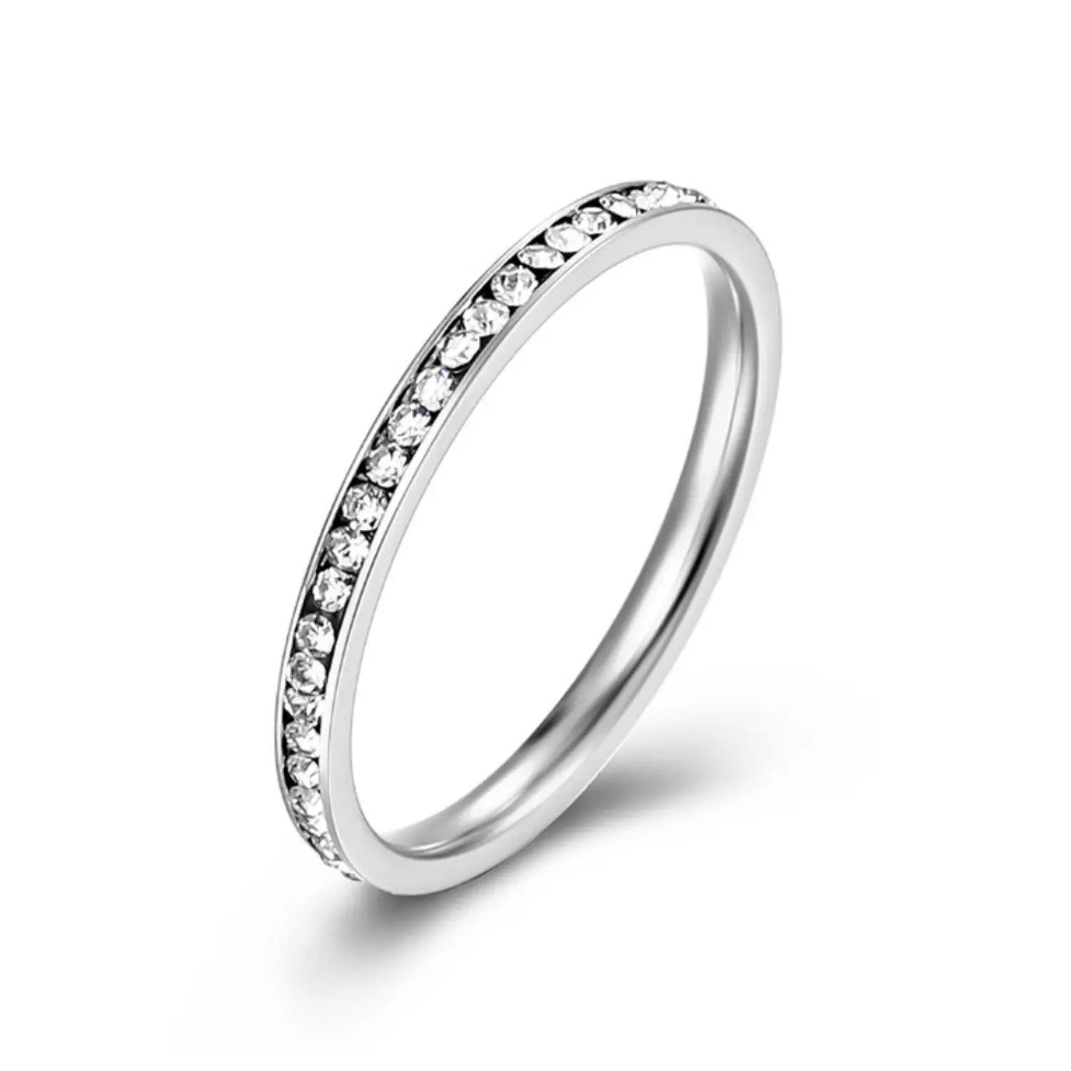 Florideco Women's 2mm Gold-Silver Eternity Rings - Waterproof Stainless Steel Cubic Zirconia Stackable Bands, Minimalist Non-Tarnish Jewelry, Women's Accessories, Jewelry For Women