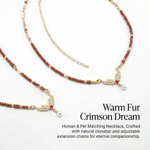 Warm Fur Crimson Dream Cinnabar Necklace for Human and Pet Daily Wear Adjustable Design