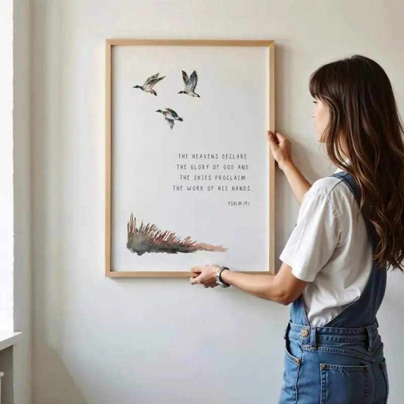 Minimalist Religious   Lightweight   Wall Art - Duck Bible Verse Print,  -Friendly Mallard Hunting   for Little Boy Bedroom, Home  ation Gift Poster
