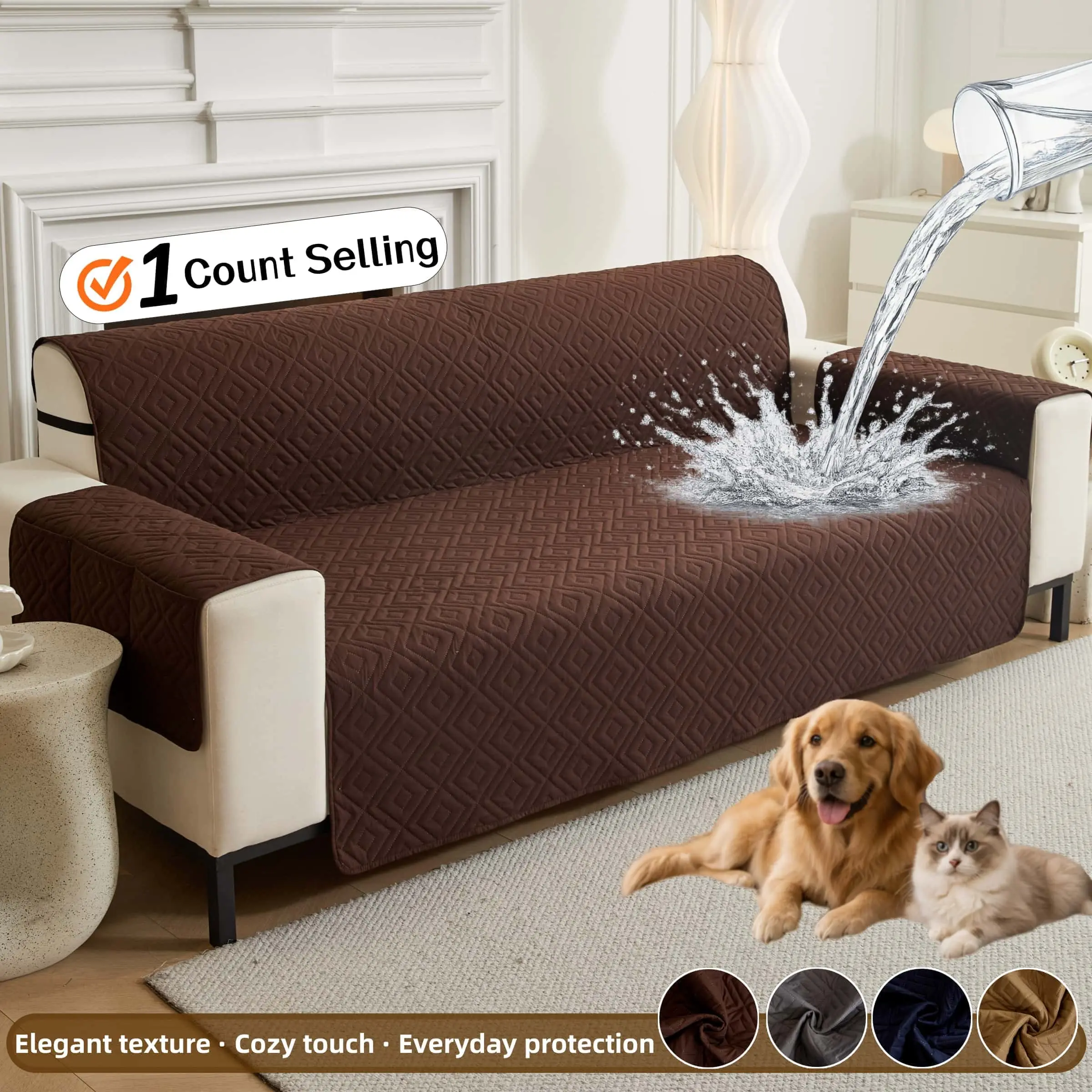 Waterproof Quilted Sofa Cover, Washable Sofa Cover, Pet Friendly Splash-proof Sofa Protectors, Non Slip Couch Cover, Sofa Slipcover, Multi Color Sofa Covers Available, Durable Soft Sofa Cover for Living Room Bedroom, Fits 2 3 Seater Sofas