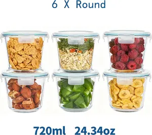 6 PCS Glass Meal Prep Containers with Lids, Airtight Cup Glass Storage Containers Set, Round Deep Soup Containers with Lids for Leftover, Microwave, Dishwasher, and Freezer Safe (6pc)
