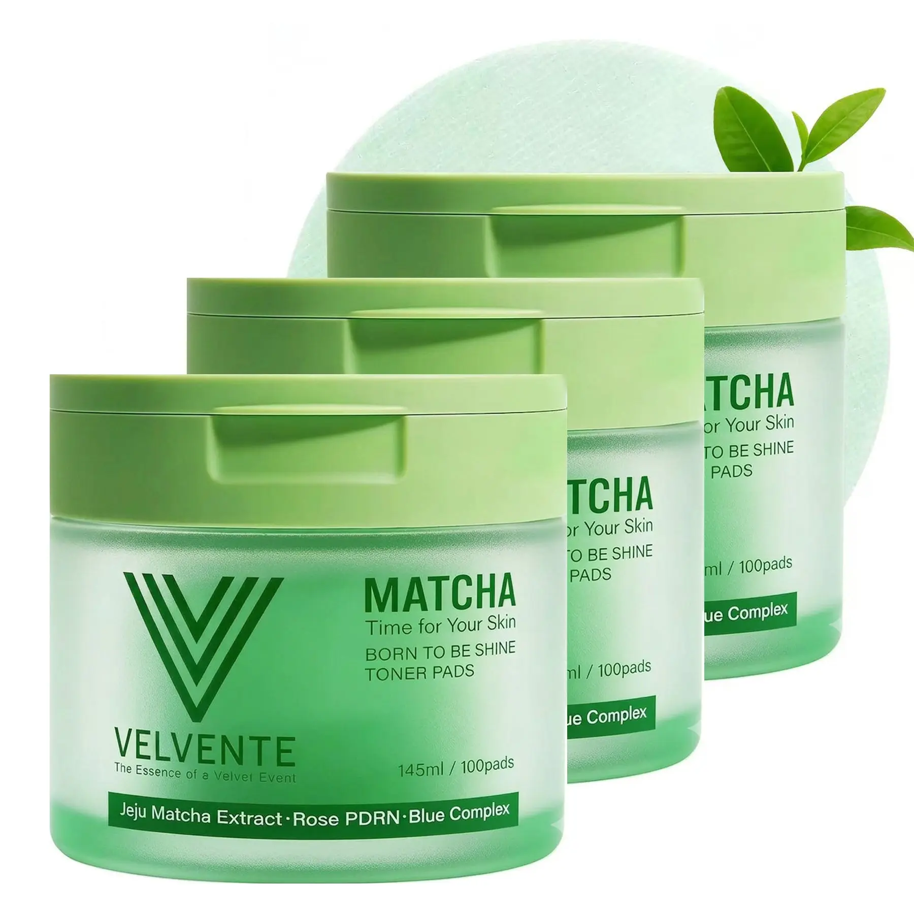 VELVENTE Matcha PDRN Korean Toner Pads, Dark Spots, Pores & Redness, Vegan, Smooth, Hydrate & Even Tone. Acne-Prone Sensitive Skin - 3-Pack, 300 Pads