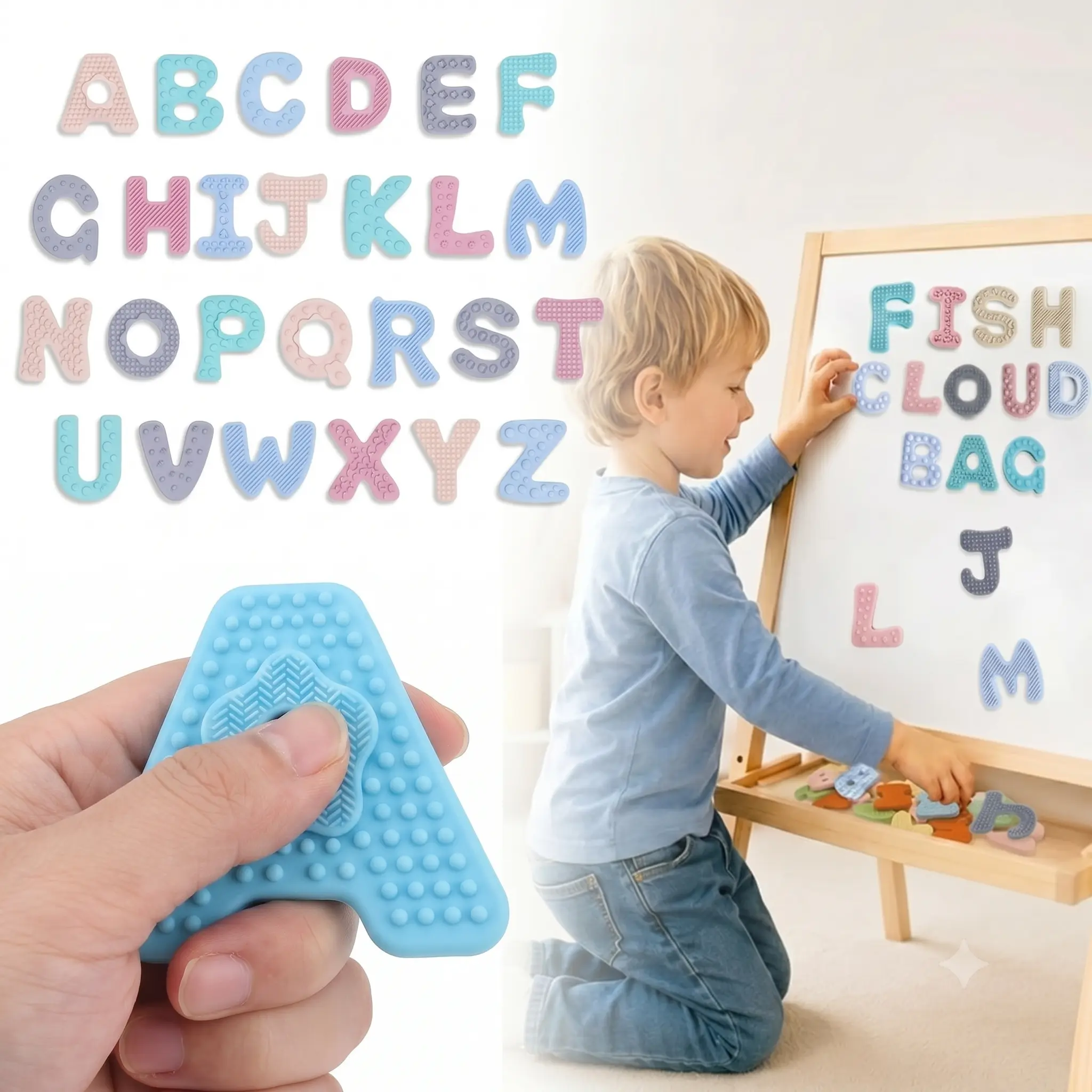 Unisex Sensory Magnetic Letters for Toddlers - BPA-Free Soft Silicone Textured Alphabet Fridge Magnets, Autism Stress Relief Toys, Screen-Free Spelling/Reading Educational Game for Kids Ages 3-6