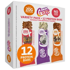 Crave Protein Bars – Variety Pack – Cookie Dough, Caramel Crisp, Cookies & Cream – 19-20g High Protein, No Added Sugar – Soft Protein Snacks for Breakfast & Office – Meal Replacement Bar, 3 Pack