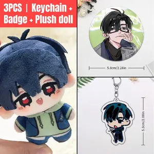 3pcs,  Alien Stage Anime Plush Doll + Badge + Keychain, Collectible Stuffed Character Figure, Premium Soft Toy - Keychain Bag Car Charm, Key Charms, Desk Shelf Room Decor, Birthday Christmas Valentine Party Gift for Anime Fans Teens