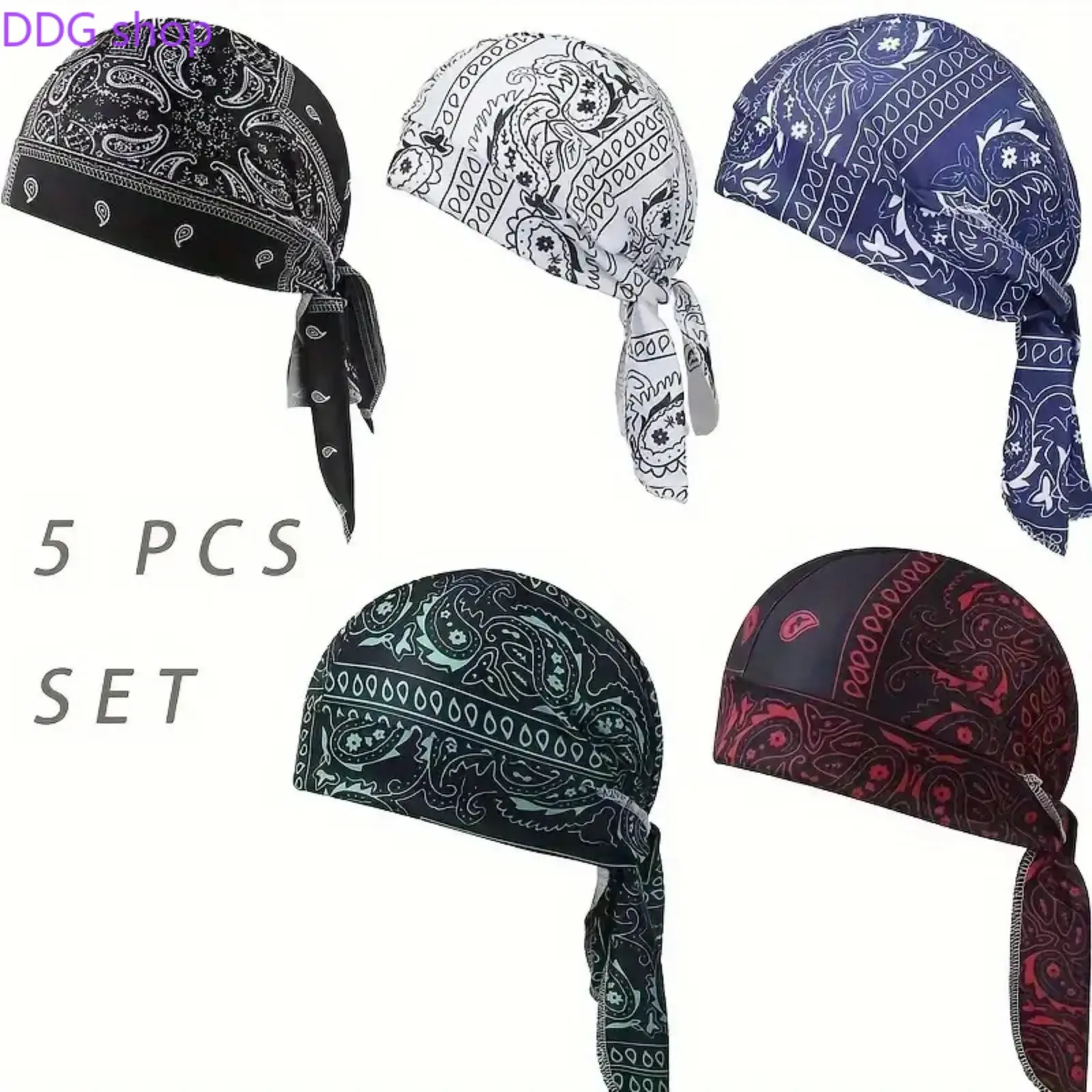 5-Pack Cooling Helmet Liner Caps, Moisture-Wicking Breathable Pirate Head Wraps, Stretchy Adjustable Sports Outdoor Hat, Sweat-Absorbent Cooling Beanie for Motorcycle Cycling & Outdoor Riding, Adjustable Hat, Sports Outdoor Hats