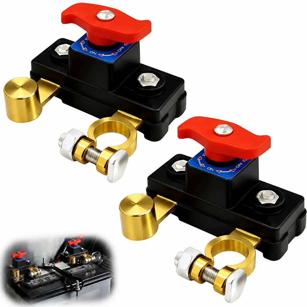 Auto Battery Disconnect Cutoff Switch (1 or 2 Pack) - Thick Pure Copper Circuit Breaker for Vehicle, RV, Fishing Boats, Yachts Electrical Maintenance, Stable Power Output, Easy Installation, Ideal Dad/Father’s Day Present