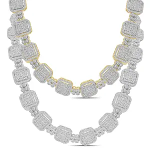 Heavy 100+ Grams VVS1/D 38.45 Cwt. Real Baguette Moissanite Diamond 14K Gold Finish Square Cube Bust Down Cuban Link Chain Neckless 15mm/22