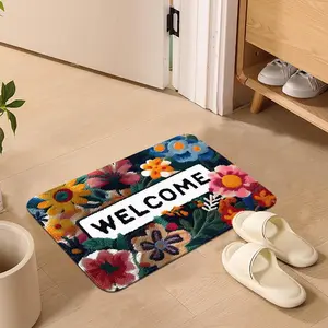 Floral Pattern Welcome Door Mat, Non-slip Soft Floor Mat, Decorative Carpet for Home Living Room Bedroom Kitchen Bathroom, Decorative Rug Mat