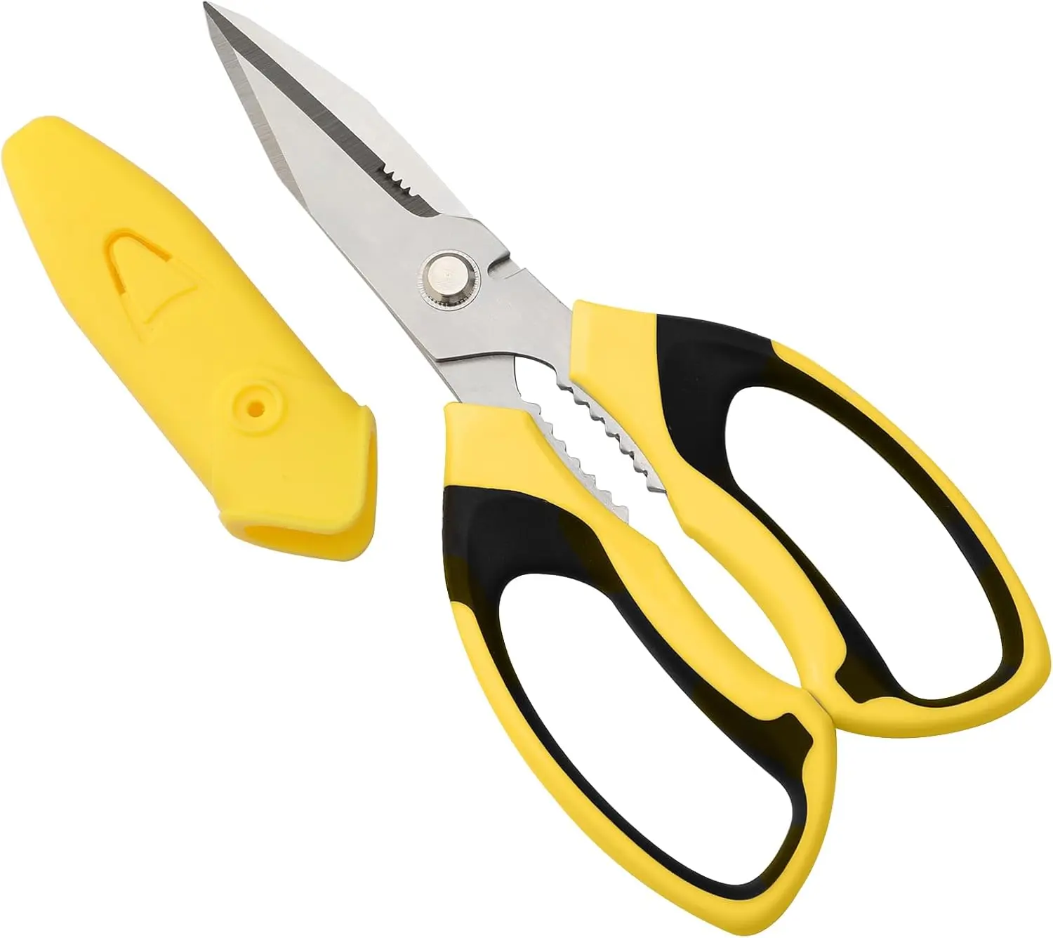 8-Inch Heavy Duty Kitchen Utility Scissors, Serrated Stainless Steel Multipurpose Shears for Cardboard, Carpet, Fabric, Leather, Rope and Packaging