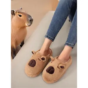 Cute Capybara Design Plush Slippers, Casual Soft Comfortable Home Slippers, Silent Anti-slip Indoor Slippers for Fall & Winter, Girl