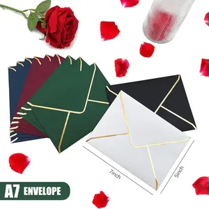 50 Pack A7 Envelopes Red 5 x 7 Self-Adhesive V Flap Envelopes with Gold Border for Office, Greeting Card, Wedding, Graduation, Baby Shower, Parties, Invitations (Red, 5x7)