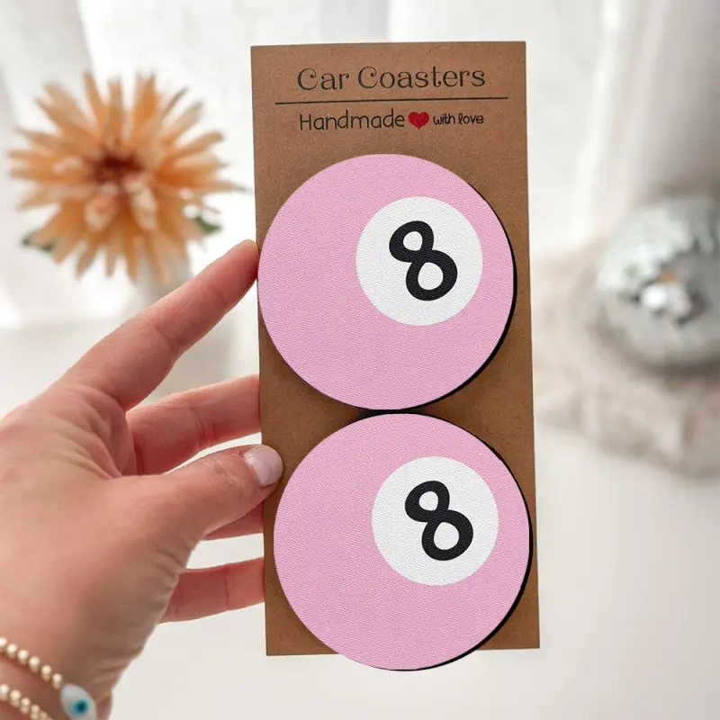 Pink Billiard Pattern Coasters-2/4pcs Exquisite packaging, easy to clean, durable and stylish desktop decoration, suitable Christmas and birthday gifts for both men and women