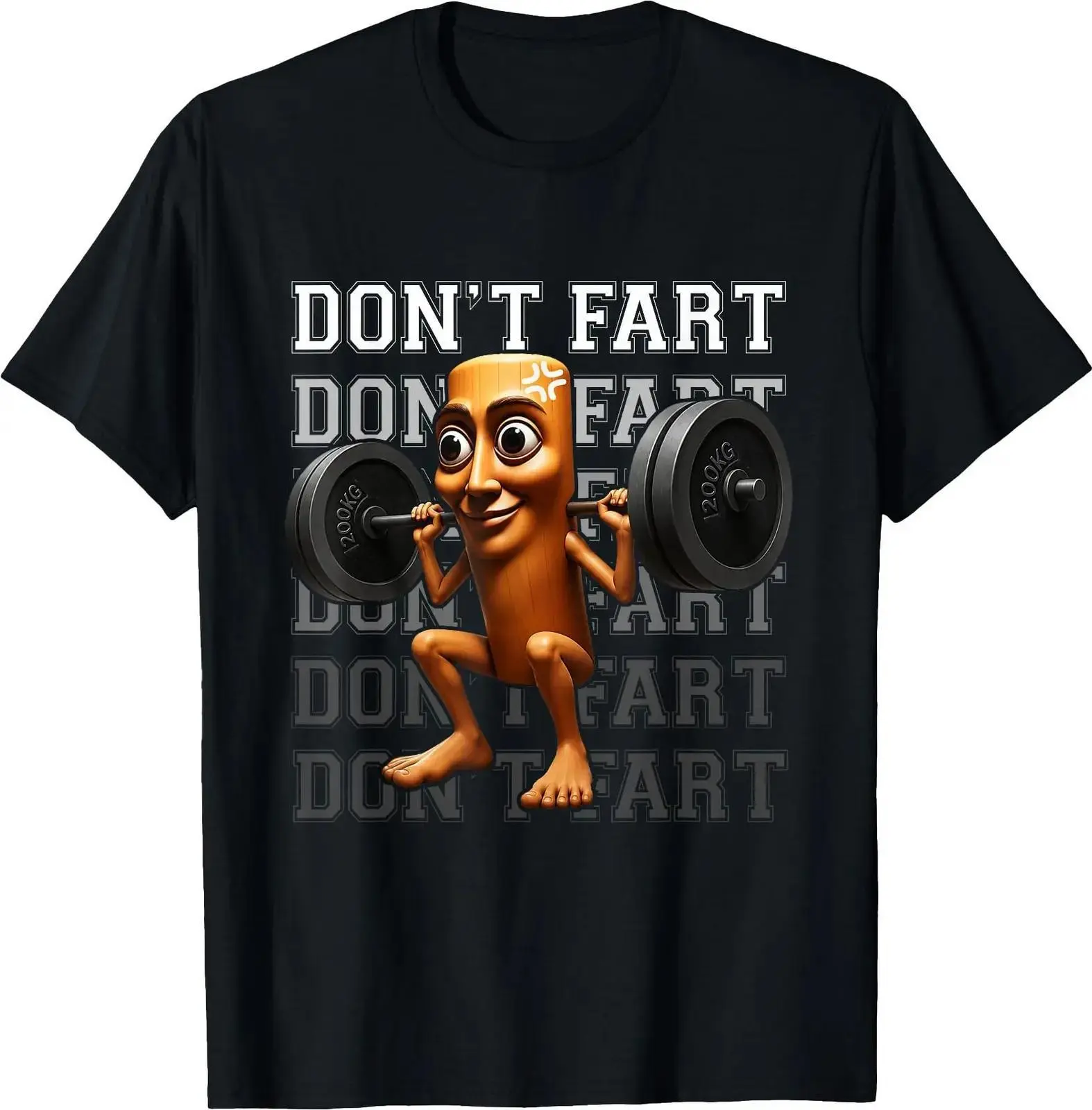 Tung Tung Tung Sahur Squat Don't Fart Gym Meme T-Shirt Funny Graphic Tees 100% Cotton Unisex Crewneck Top