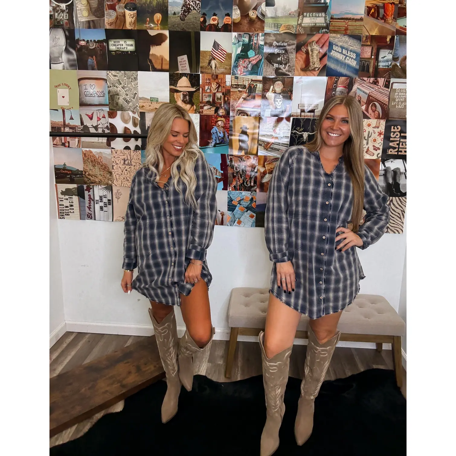 Fall is here flannel dress- Denim Blue Fall is here flannel dress- Denim Blue