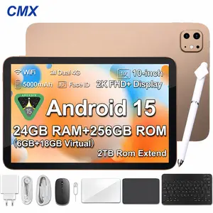 2026 Family 2-in-1 Android 15 Tablet, 10.1" Large Screen,24GB(6GB+18GB) RAM 256GB Storage, Keyboard, Mouse,Stylus, Case Bundle for Kids Learning & Home Use gift