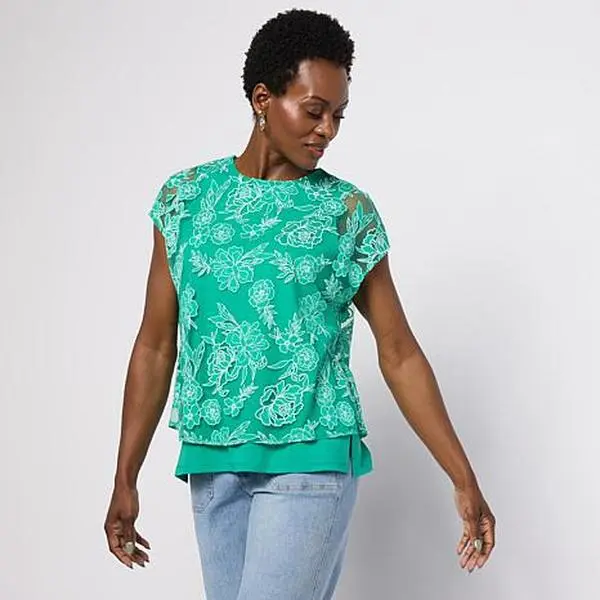 DG2 by Diane Gilman Burnout Lace Everyday Jersey Easy Top