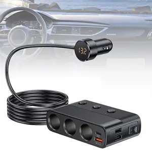 3 Socket Cigarette Lighter Splitter with LED Voltage Display, Dual USB Car Charger Adapter with On/Off Switches, 12V Power Adapter for All Car Devices,summervibes