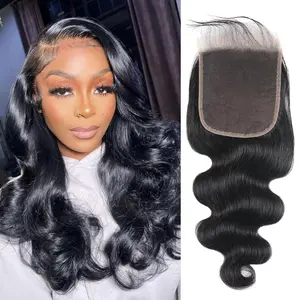 5x5  Lace Closure Human Hair  Wave 16 Inch Lace Closure Pre Plucked Brazilian Virgin Human Hair Closure Free Part Hair Extensions for Black Women 150% Density  Black