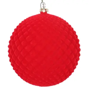 4" Red Flocked Durian Ball Ornament