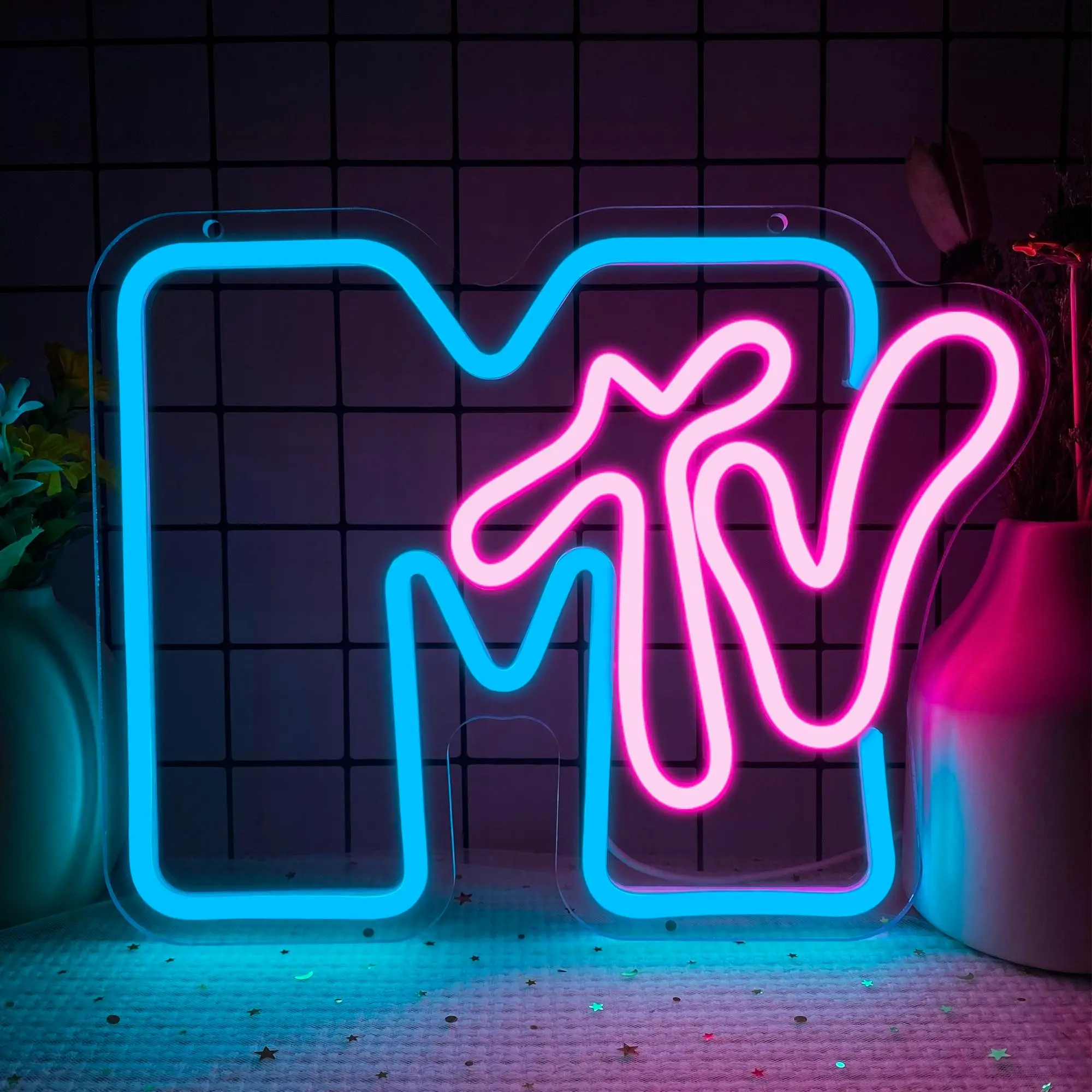 Mtv High Intensity LED Neon Wall Decor Lights, Adjustable Leds, Adjustable Brightness USB Powered, Perfect for Living Room Bar Party Club Game Room Halloween Christmas Birthday Art Decoration, Disco Novelty Lighting, Led Light Letters, Led Neon Signs