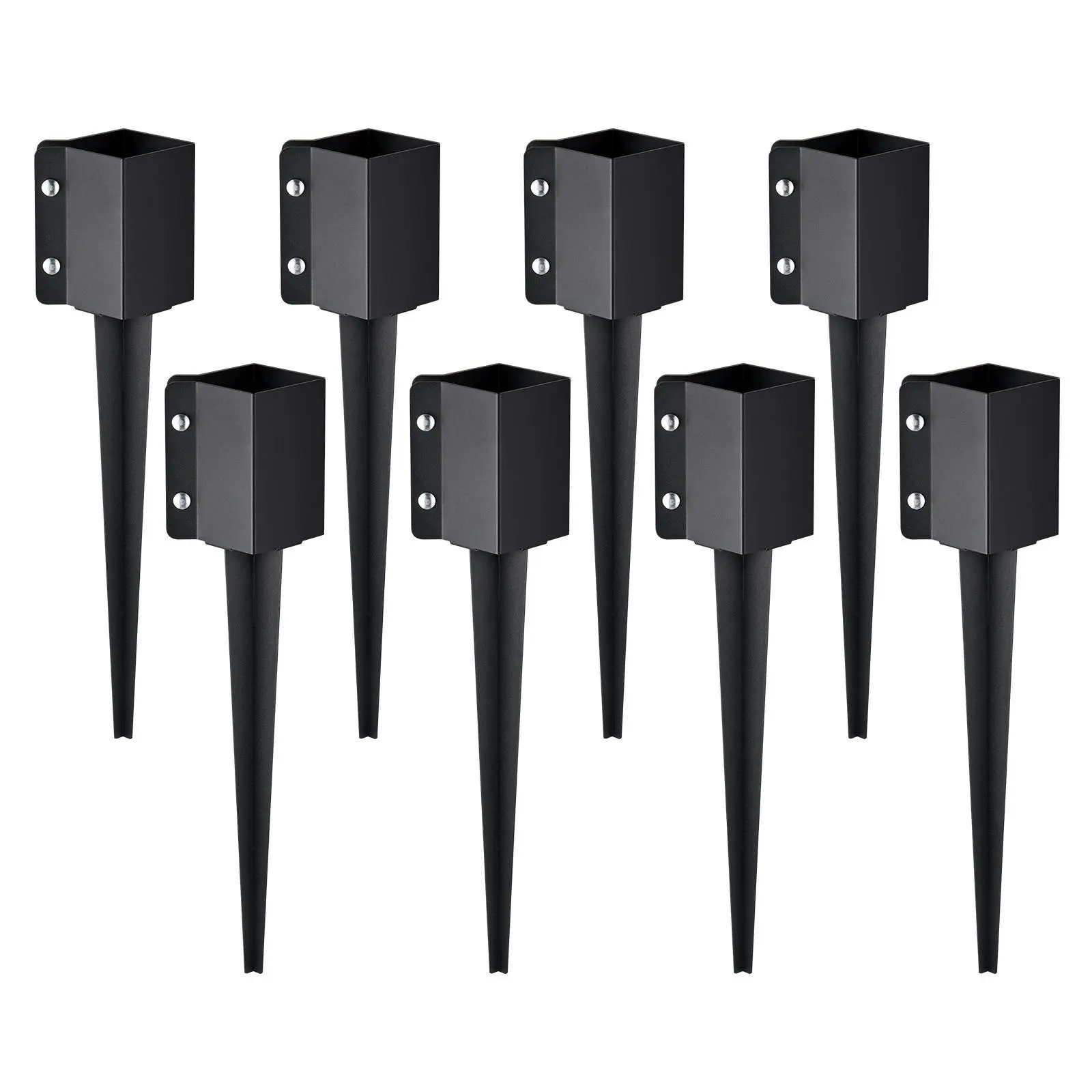 【SummerFinds】VEVOR 8 Pack Hard Steel Wood Fence Post Anchor Ground Spikes, 24" Height, 24x4x4 in Outer Diameter, 3.5x3.5 in Inner Diameter, Black Powder Coated, Corrosion Res., Deformation-Resistant, W/ Nuts & Screws, 8-Pack for Projects