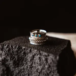 3 Stone Turquoise Spinner Ring- Meditation rings, fidget rings for keeping hands busy.