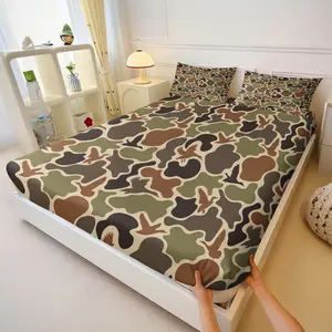 Camouflage Hunting Style Wild Duck Print Fitted Sheet Set 3 Piece Bedspread Set with 2 Pillowcases, Mallard Duck Themed Rustic Animal Bedding, Bedroom Decor Gifts for Kids & Adults, Coordinated Look, Comfy Bed Sets