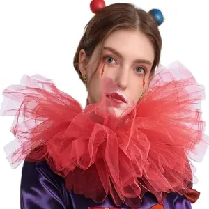 Victorian Clown  Renaissance  Ruff Retro Mesh Layered Costume Ruffle, One Size