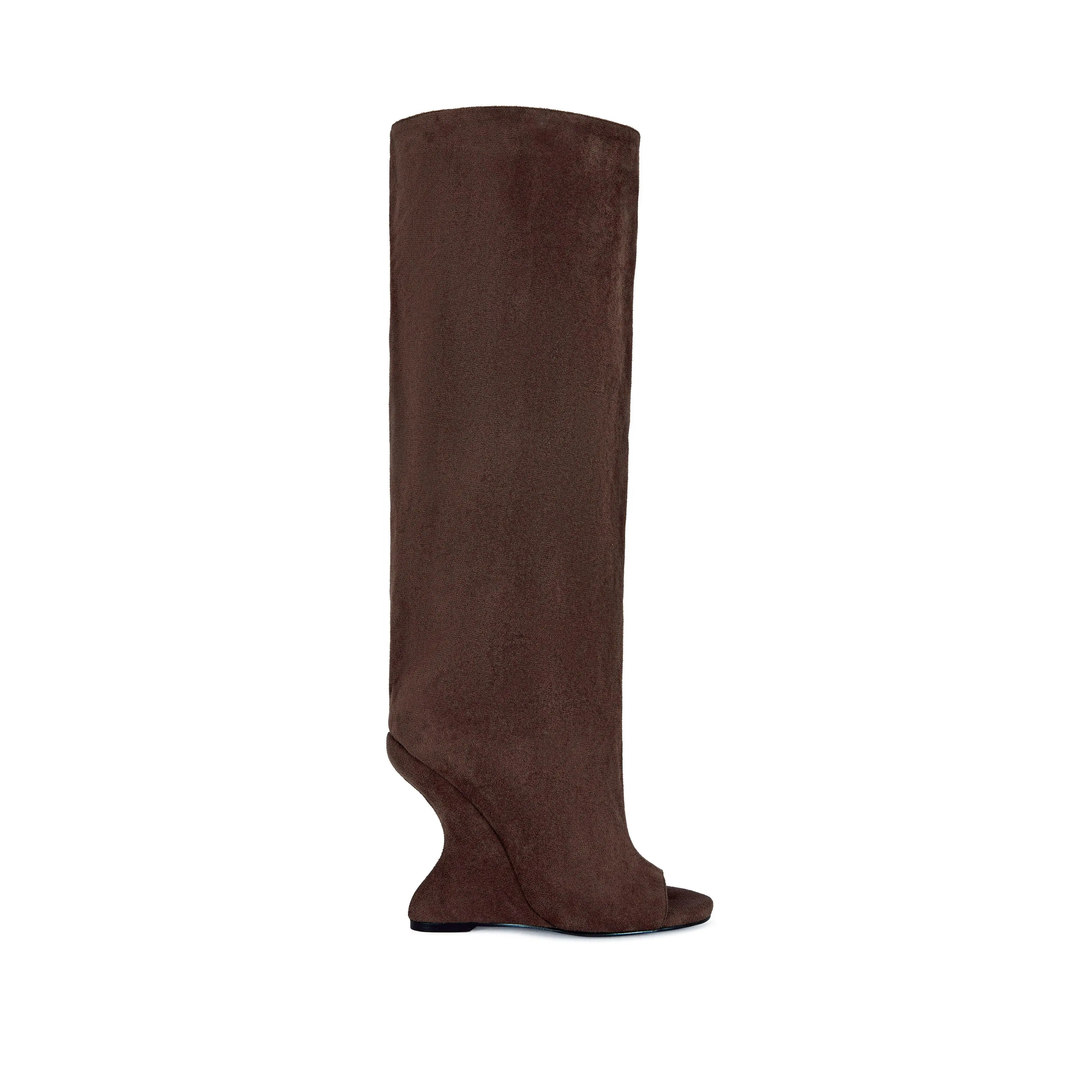 VINCENT-BROWN PEEP TOE WEDGE SLOUCH BOOT