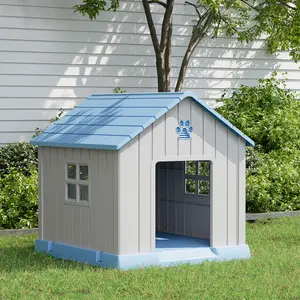 31/38inch Heavy-Duty All-Weather Plastic Dog House, 100% Waterproof Outdoor Indoor Pet Shelter with Ventilated Roof & Elevated Floor, Tool-Free Assembly for Small to Large Dogs-Christmas Gifts.