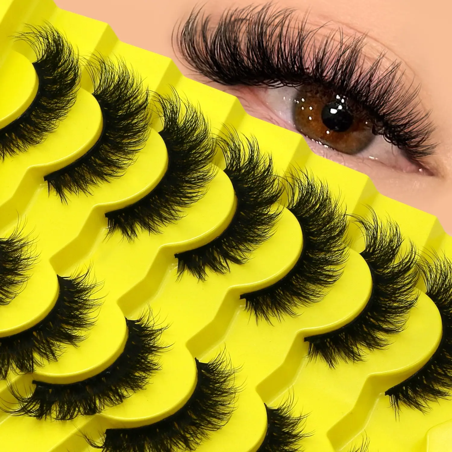7 Pairs Extra-long, Thick False eyelashes Lightweight Fluffy Eyelashes feel weightless, Wispy Beauty Eyelash Clusters Self Adhesive Fake Lashes for Easy Wear Dramatic Look Faux Mink Eyelashes Glamorous Exquisite for party makeup Fluffy Cluster Lashes