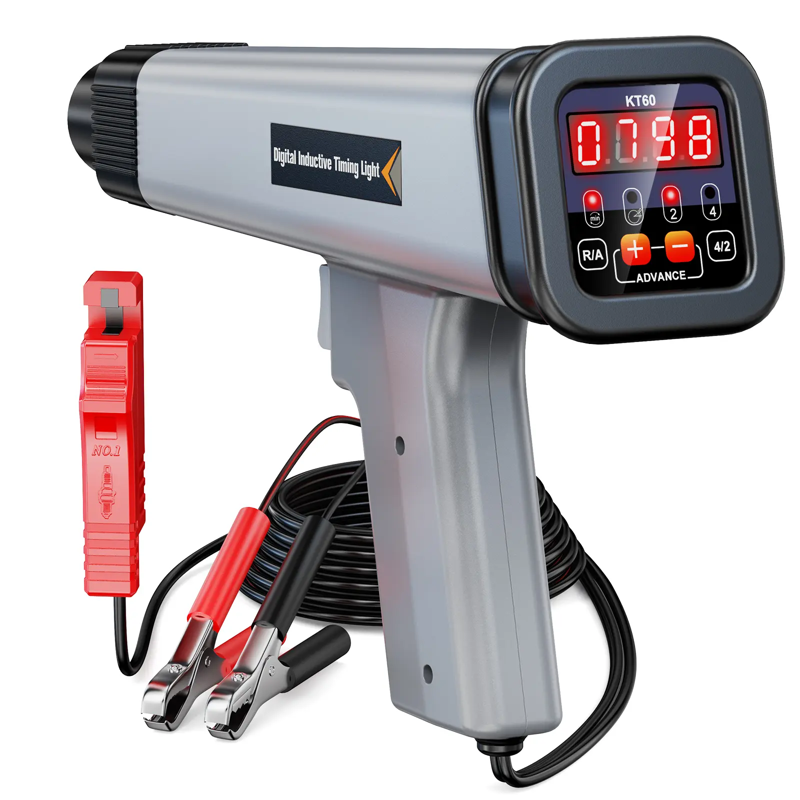 KZYEE KT60 12V Digital Precision Inductive Ignition Timing Light Gun with Tachometer, Adjustable Timing & Advance Angle, LED Source, ABS-Infused Automotive Maintenance Tool for 9V-16V Distributor-Equipped Gasoline Cars (Compatible with 9V-16V Systems)