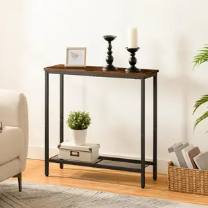 HOOBRO 2 Tier Thin Sofa Table, Side Table, Display Table,  29.5" Narrow Console Table, Small Entryway Table with Shelf,  for Hallway, Living Room, Bedroom, Rustic Brown and Black#SpringSale #BigSpringSale