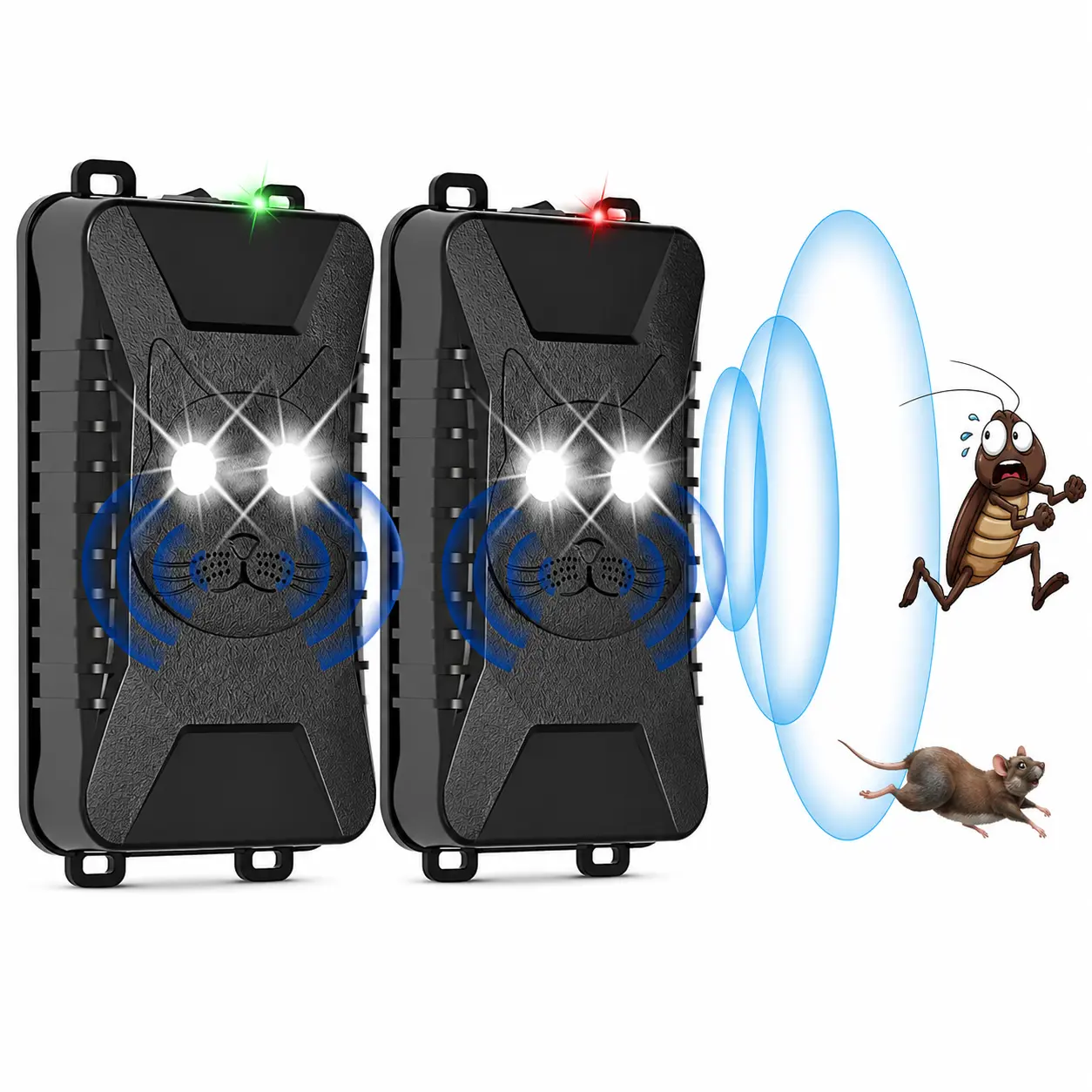 2PCS Under Hood Rat Repellent – Ultrasonic + Flashing Light Rodent Deterrent for Car Engine Wire Protection for Indoor Outdoor Garage Use electronic pest insect roach plug dual mode Versatile Use Pest Control dog whistle for dog