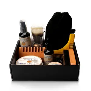 Men's Beard Care Kit, 1 Box Beard Soap & Beard Oil & Balm & Brush & Comb & Beard Shampoo & Carrying Bag, Gentle Cleaning Beard Grooming Kit for Men, Hair Care